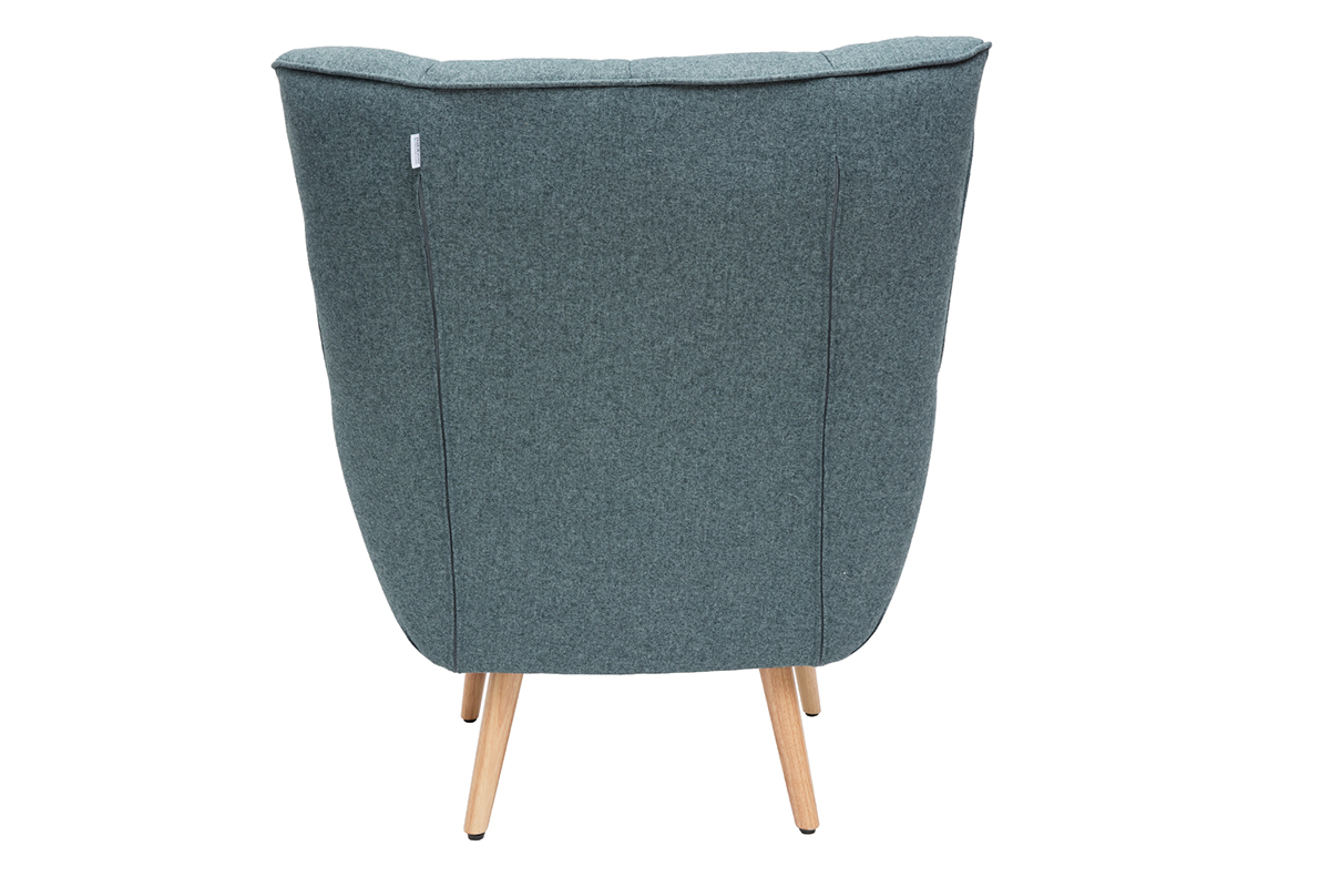 Fauteuil scandinave en tissu vert de gris et bois clair AVERY