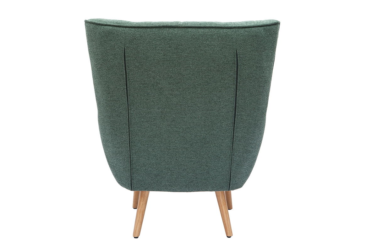 Fauteuil scandinave tissu effet velours textur vert fonc et bois clair AVERY