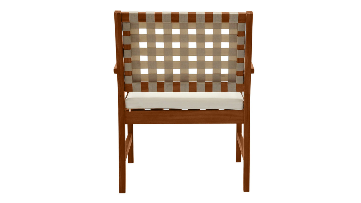 Fauteuils de jardin en bois massif avec coussin blanc et sangles beiges (lot de 2) SANTANA