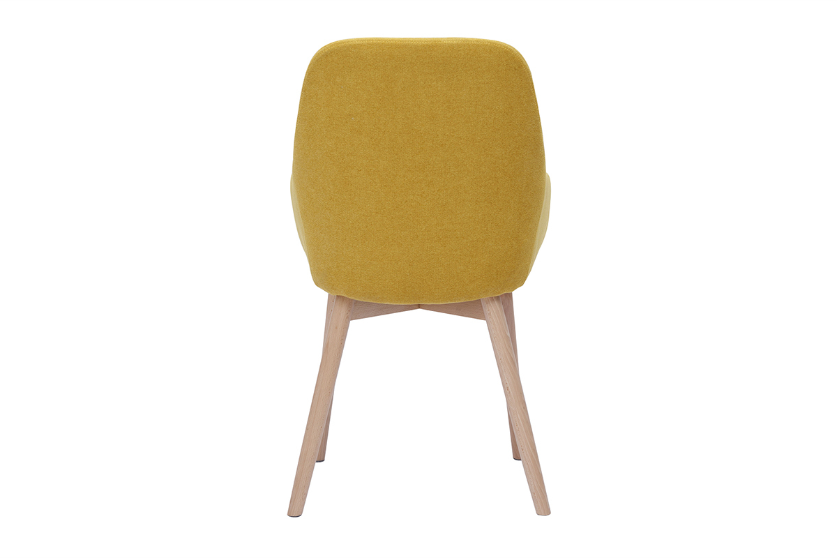 Fauteuils scandinaves en tissu effet velours jaune moutarde et bois clair massif (lot de 2) HOLO