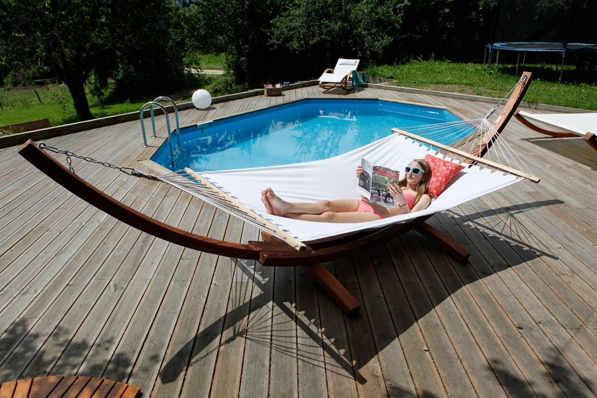 Hamac de jardin blanc cass et bois massif BELLE ILE