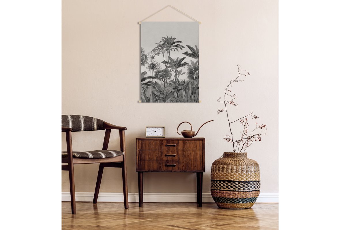 Kakmono tableau en toile suspendue fort tropicale noir et blanc L40 x H60 cm BORNEO