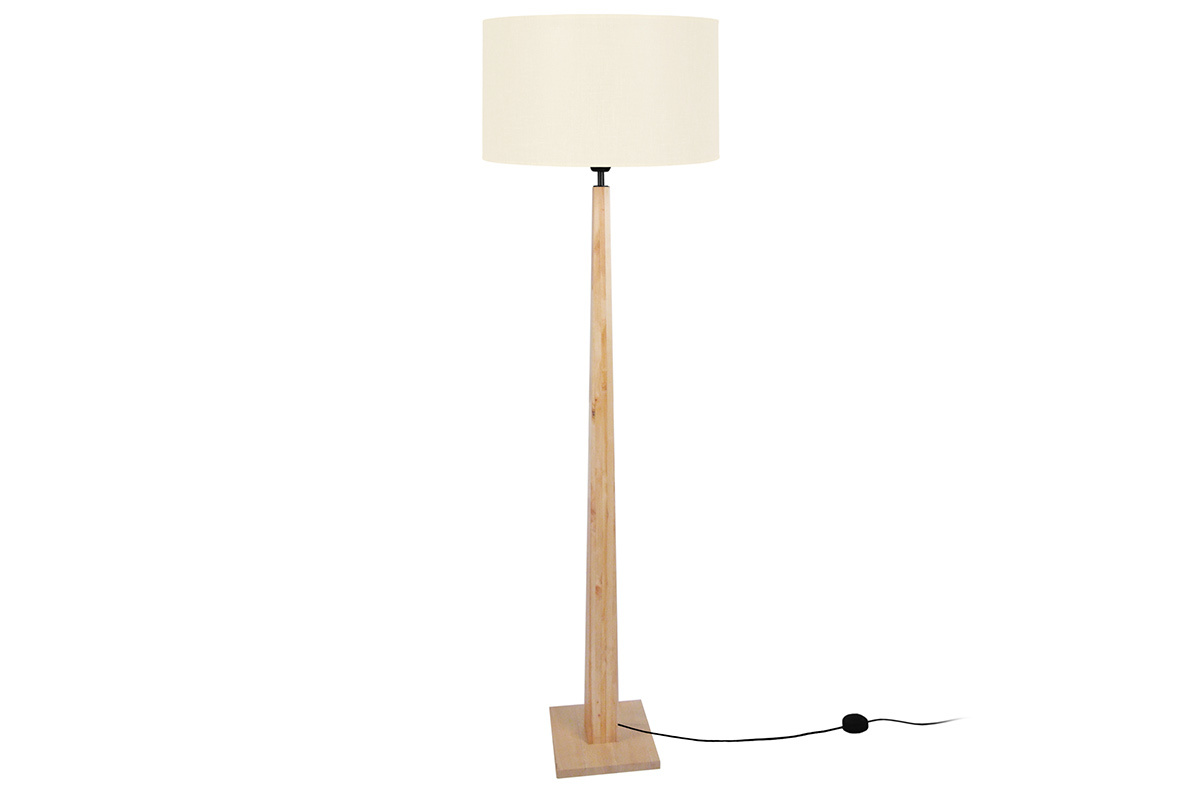 Lampadaire avec abat-jour en tissu cru naturel et bois clair massif H162 cm NIDRA