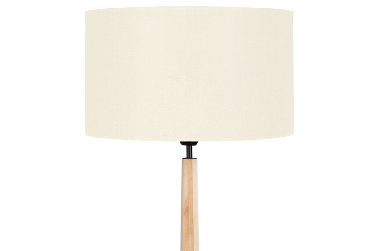 Lampadaire avec abat-jour en tissu cru naturel et bois clair massif H162 cm NIDRA