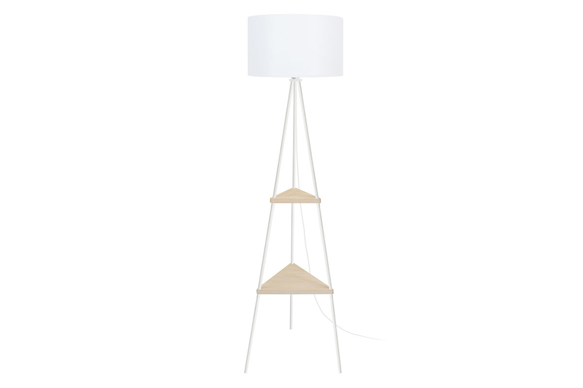 Lampadaire design mtal blanc et bois YIN