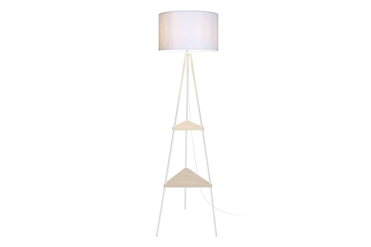 Lampadaire design mtal blanc et bois YIN