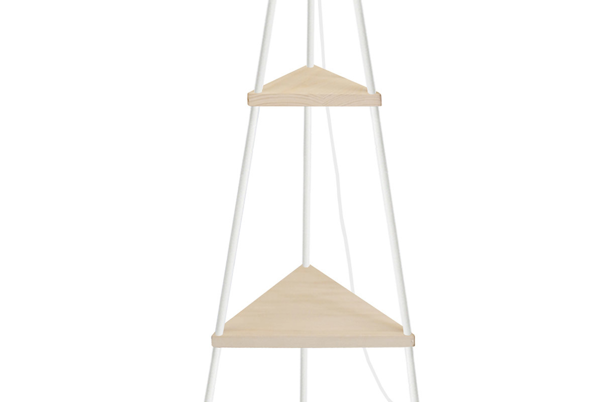 Lampadaire design mtal blanc et bois YIN