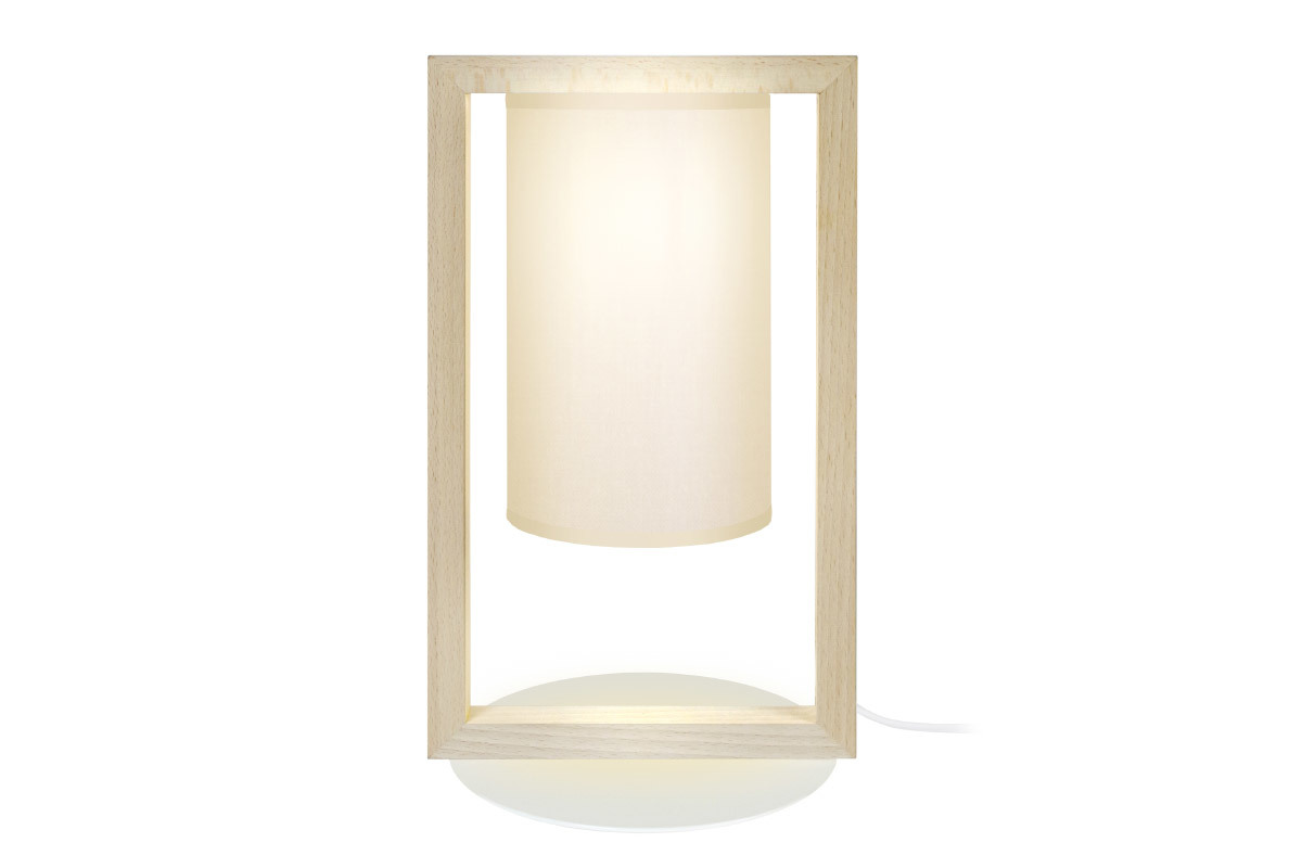 Lampe  poser design blanche et bois clair H40 cm HATHA