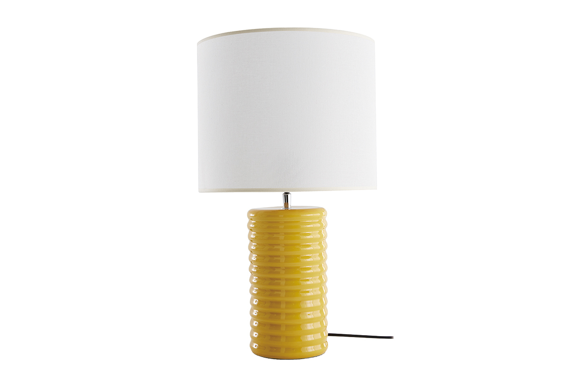 Lampe  poser en cramique maille jaune et abat-jour cru H53 cm BERRO