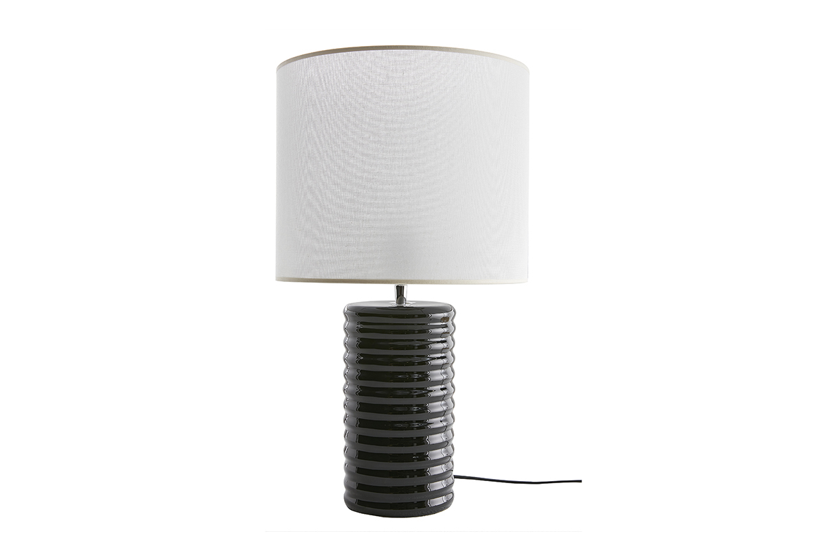 Lampe  poser en cramique maille noire et abat-jour cru H53 cm BERRO