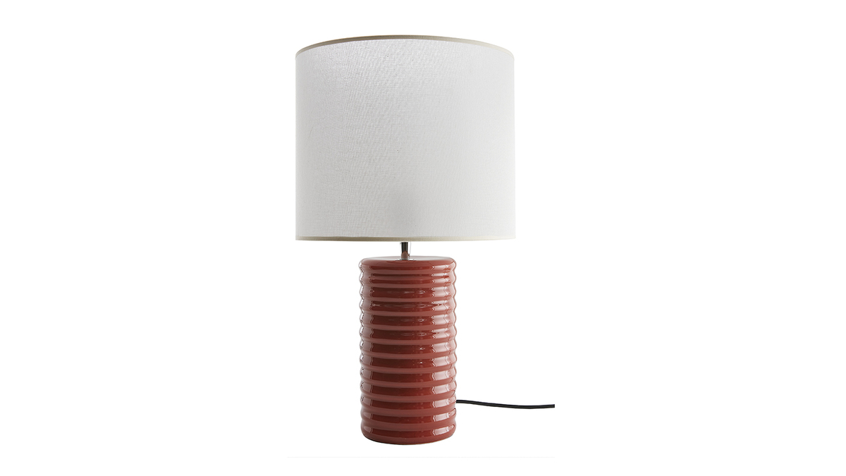 Lampe  poser en cramique maille terracotta et abat-jour cru H53 cm BERRO