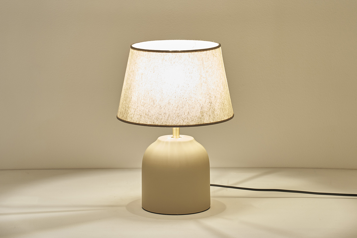 Lampe  poser taupe en cramique mate et abat-jour en lin H35 cm SIMAO