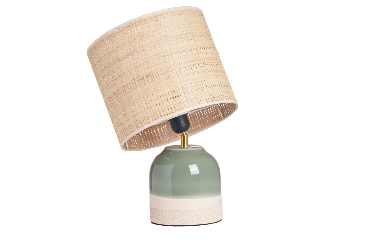 Lampe  poser verte en cramique et abat-jour en rabane H35 cm PIEGA