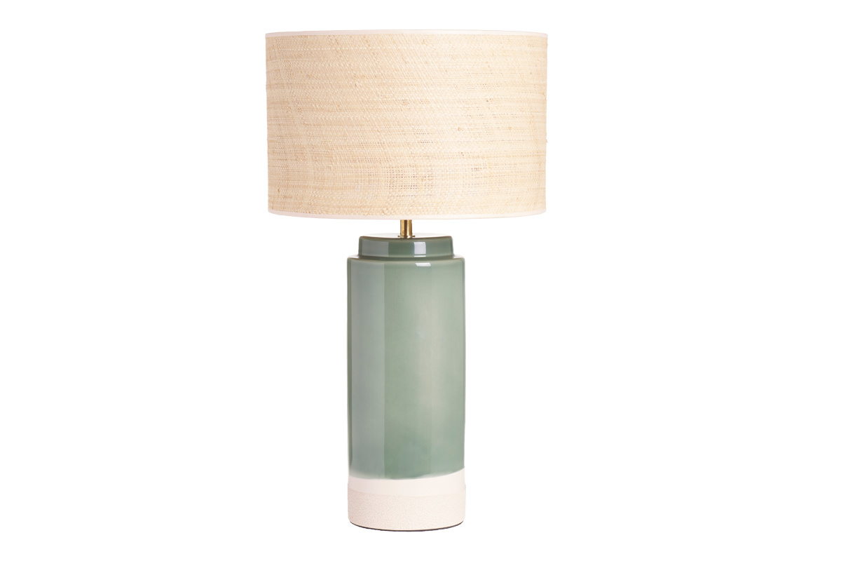 Lampe  poser verte en cramique et abat-jour en rabane H64 cm MAJES