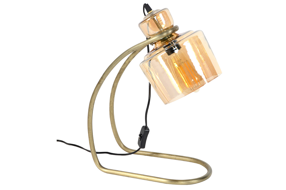 Lampe  poser vintage en mtal et verre ambr LOGGIA