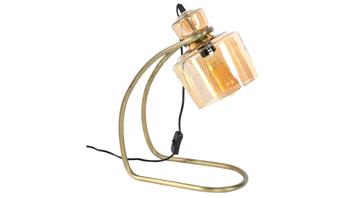 Lampe  poser vintage en mtal et verre ambr LOGGIA