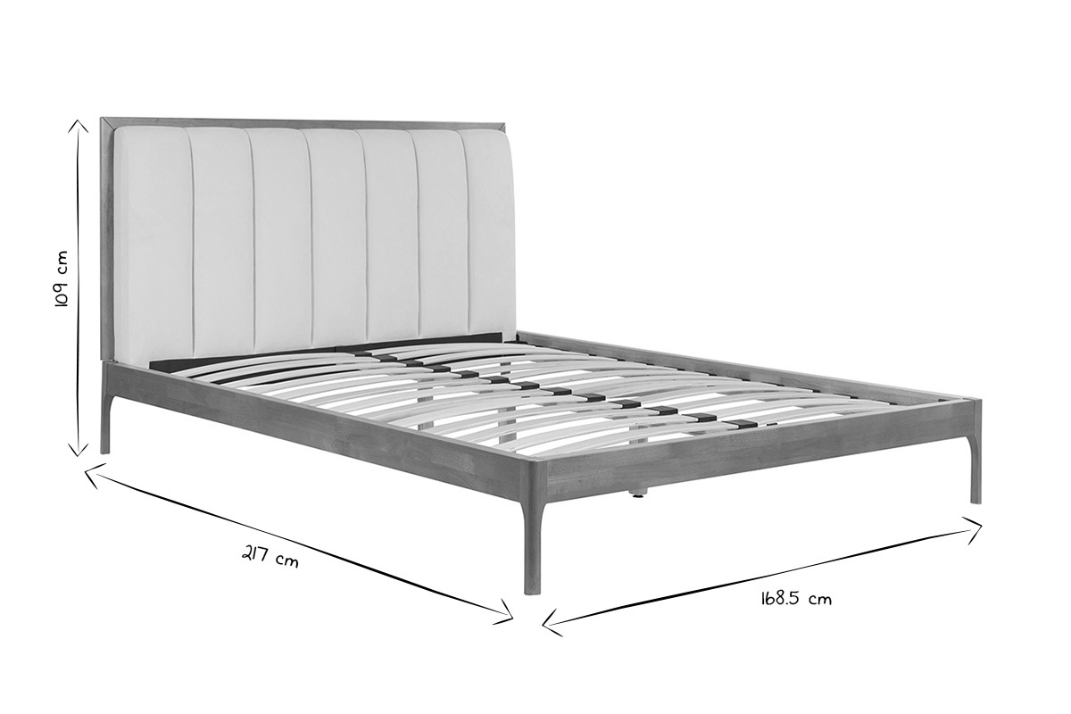 Lit 2 places 160x200 cm en bois clair et tissu gris clair RONN