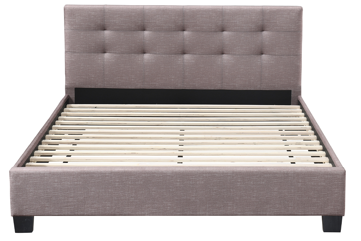 Lit 2 places 160x200 cm en tissu camel capitonn MARQUISE