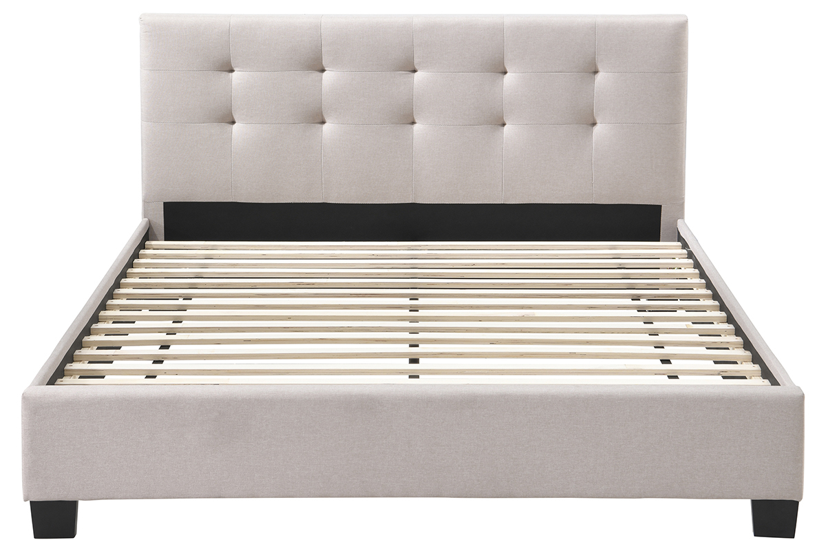 Lit 2 places 160x200 cm en tissu lin beige capitonn MARQUISE