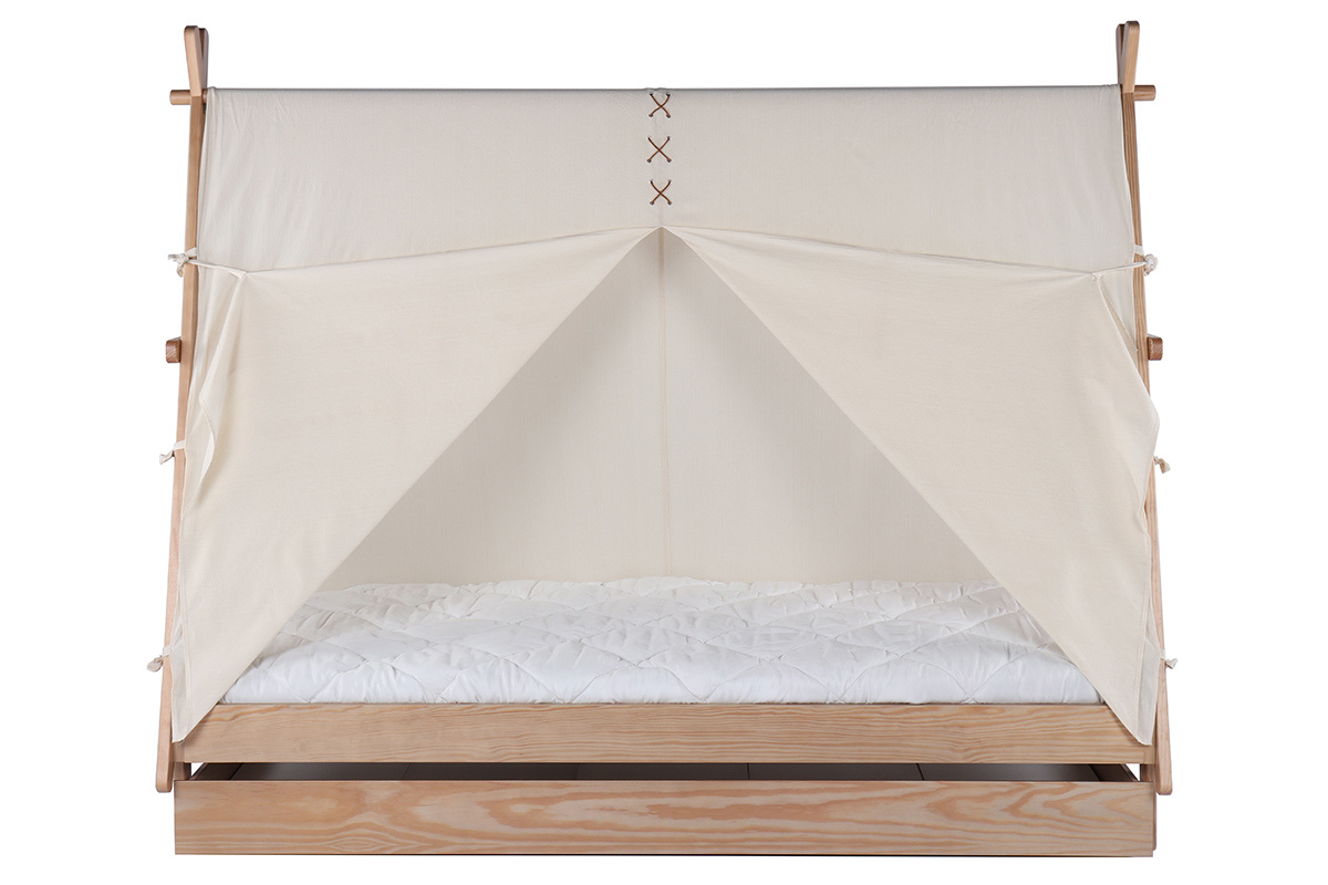 Lit tipi avec rangement bois et coton naturel APACHE