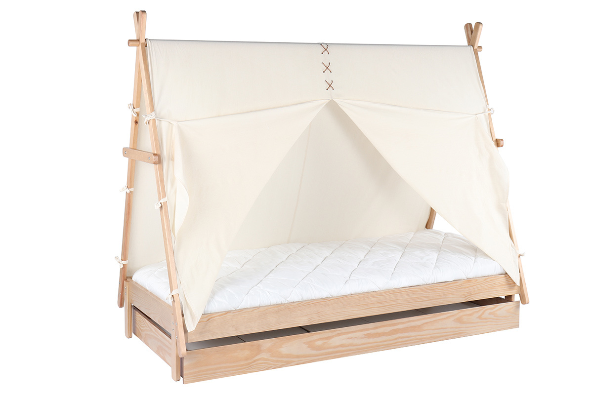 Lit tipi avec rangement bois et coton naturel APACHE