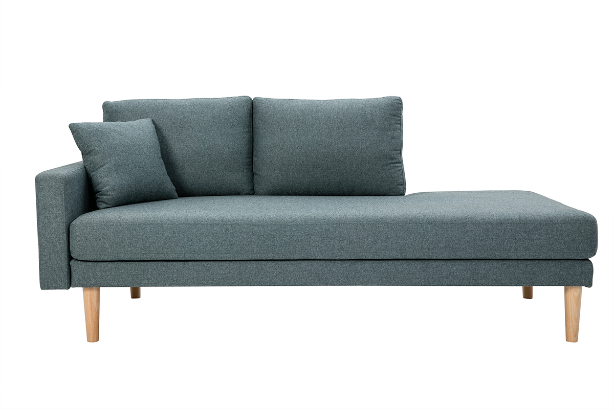 Mridienne scandinave en tissu vert de gris et bois clair massif L190 cm BERTILLE