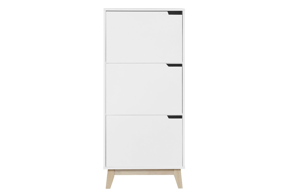 Meuble de rangement haut blanc et bois clair 3 portes L60 cm LEENA