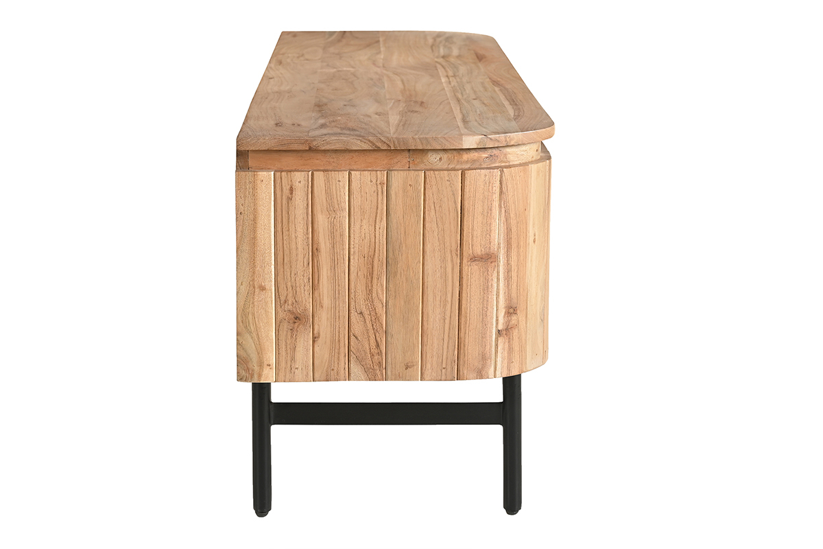 Meuble TV avec rangements en bois massif et mtal noir L160 cm NAPOLI