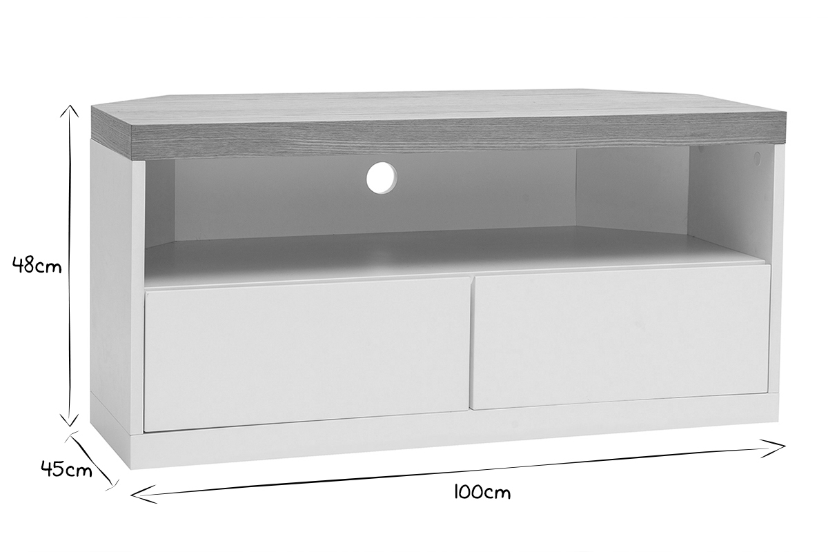 Meuble TV d'angle blanc et bois clair chne  L100 cm MAX