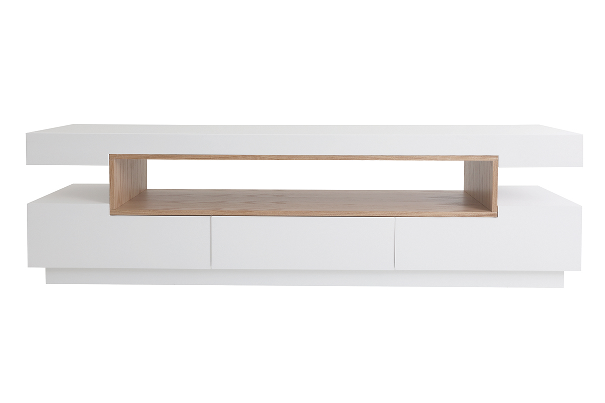 Meuble TV design blanc et bois L200 cm LIVO