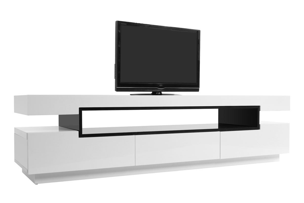 Meuble TV design blanc laqu brillant L200 cm LIVO