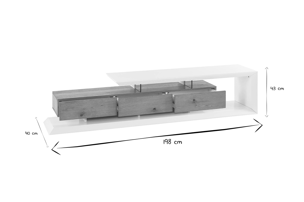 Meuble TV design blanc laqu et bois L198 cm RITUEL