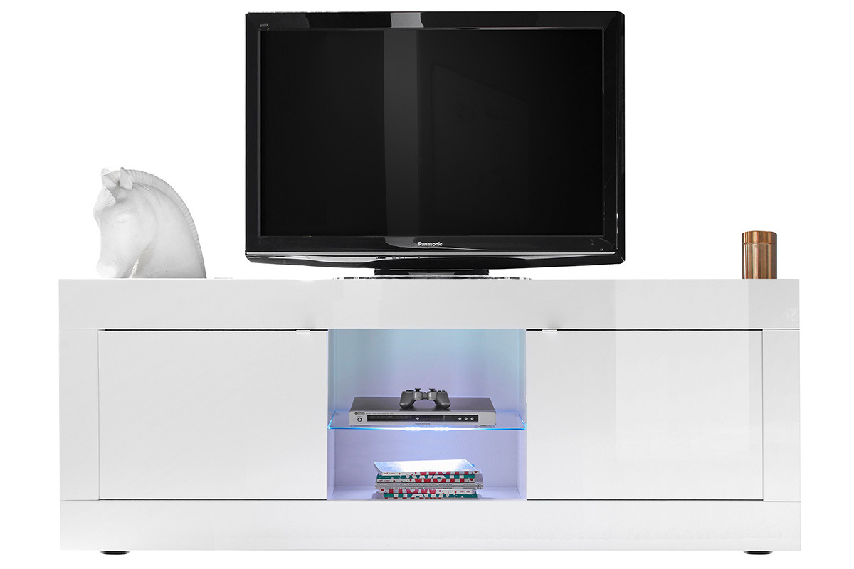 Meuble TV design blanc laqu L180 cm LATTE