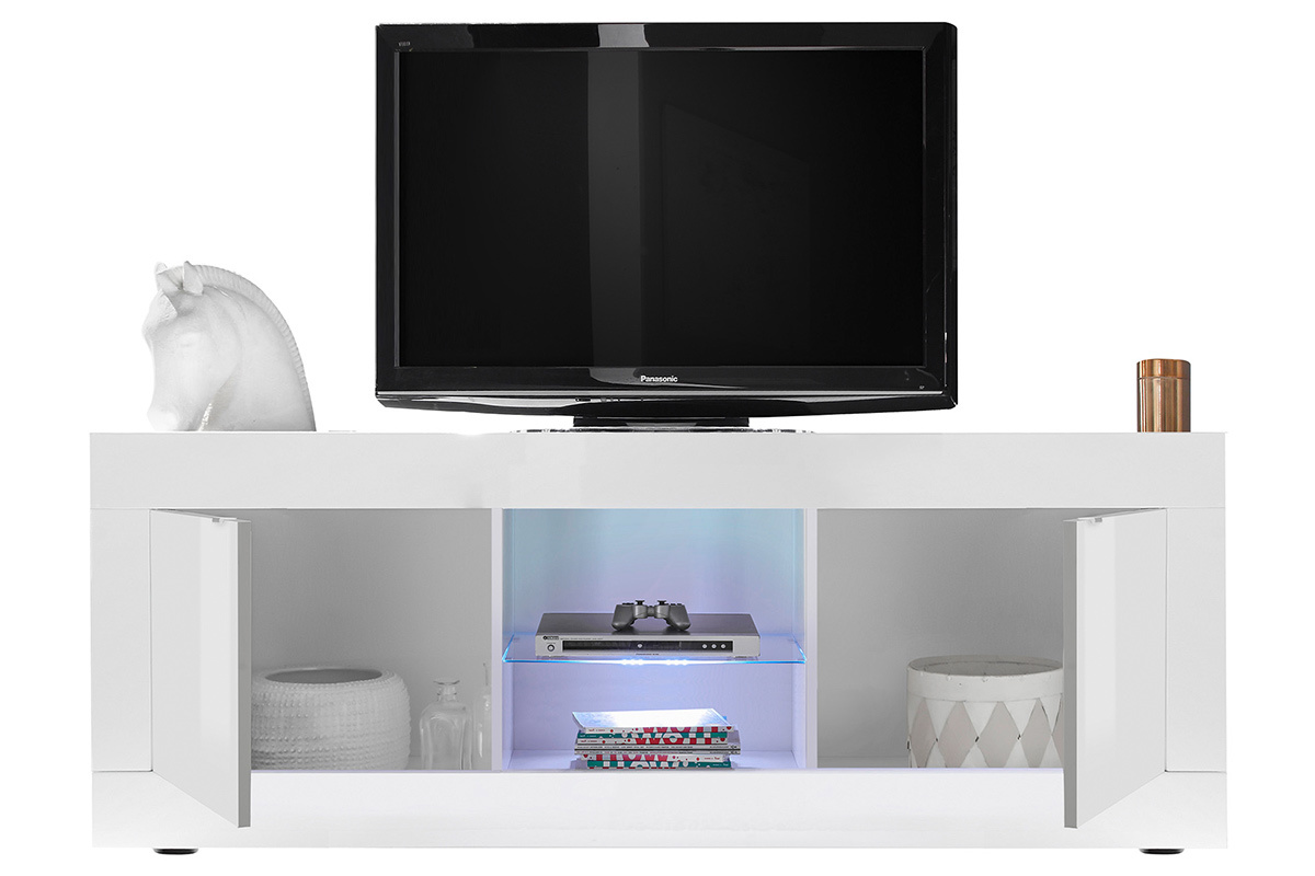 Meuble TV design blanc laqu L180 cm LATTE