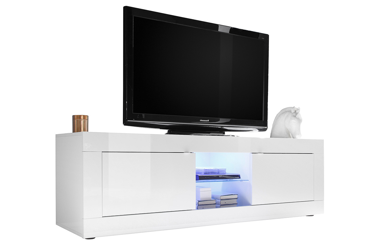 Meuble TV design blanc laqu L180 cm LATTE