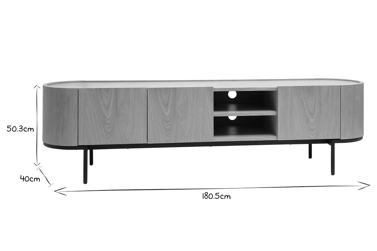 Meuble TV design bois clair et mtal noir avec rangements L180 cm SKYE