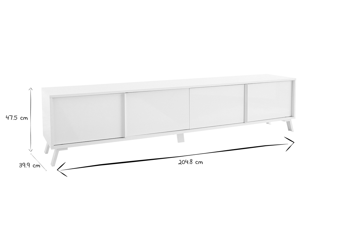 Meuble TV design finition blanc brillant L205 cm NEMA