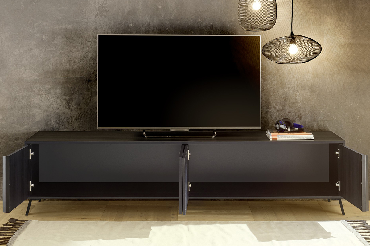 Meuble TV design finition bois noir mat L205 cm NEMA