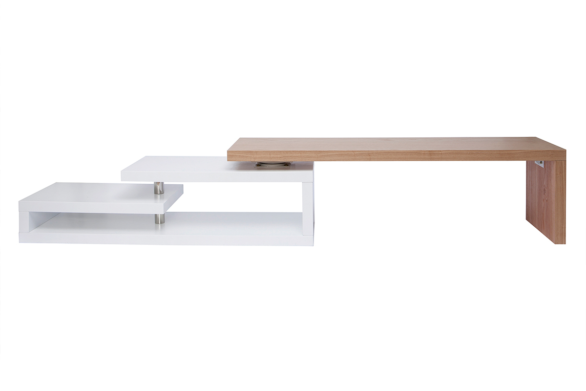 Meuble TV design modulable blanc et bois clair chne L255 cm MAX