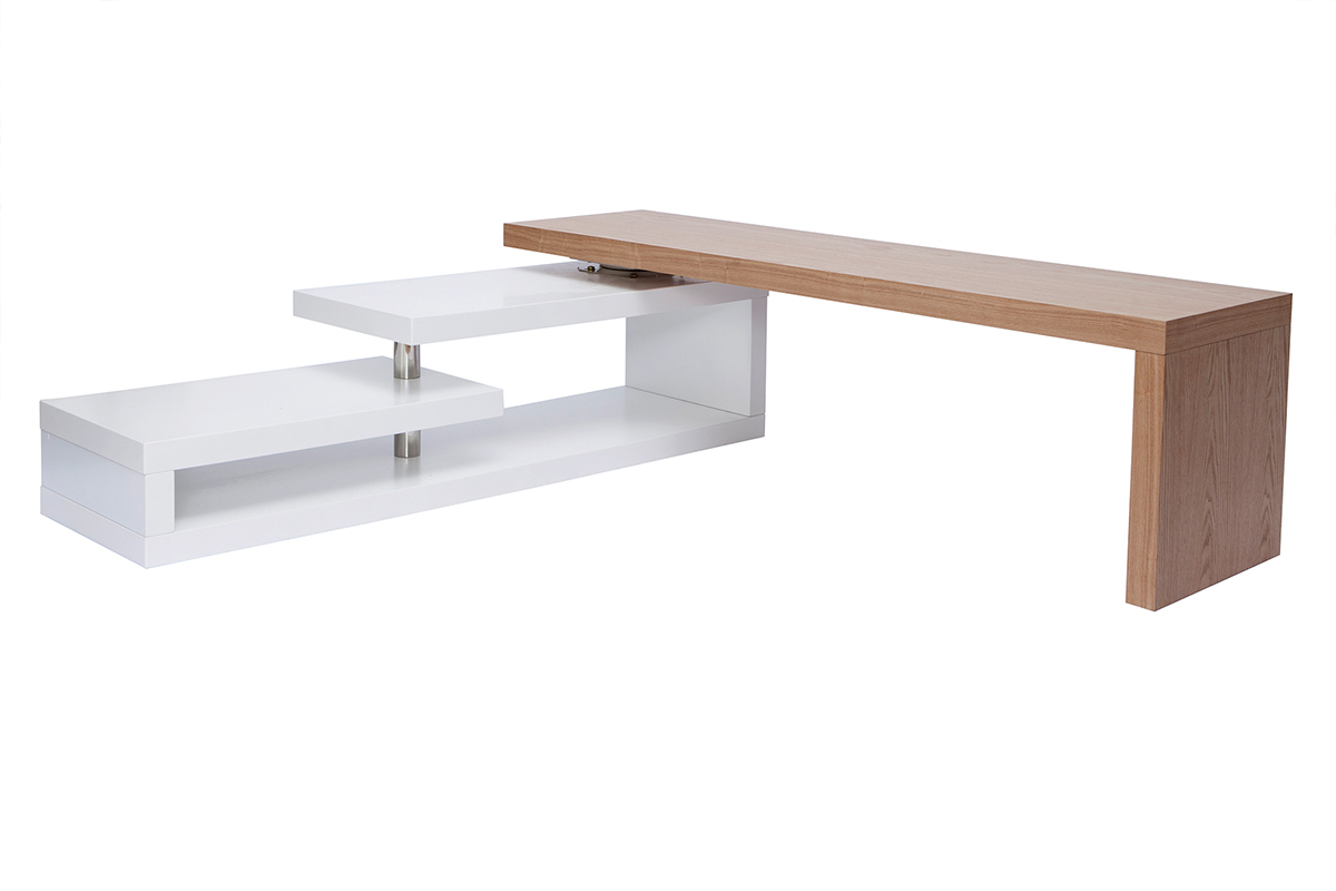 Meuble TV design modulable blanc et bois clair chne L255 cm MAX