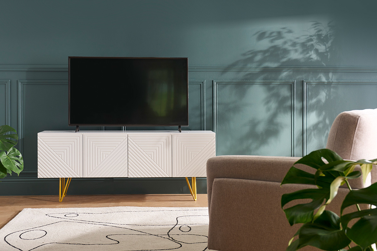 Meuble TV design noir et mtal dor L140 cm OZEN