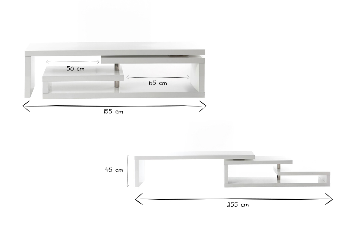 Meuble TV design pivotant blanc laqu brillant L255 cm MAX V2