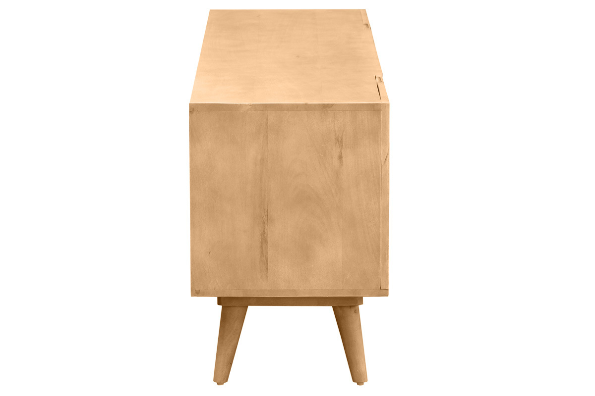 Meuble TV en bois clair manguier massif grav 2 portes L135 cm RUBIA