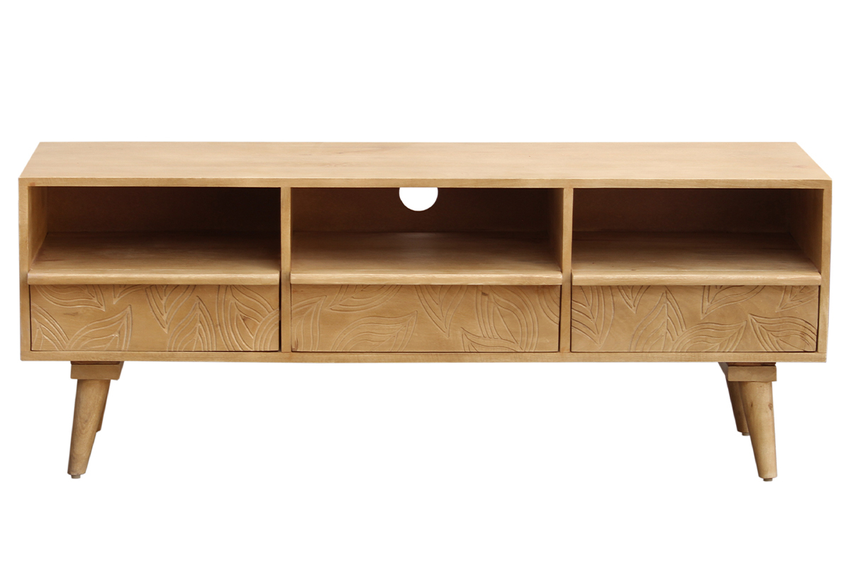 Meuble TV ethnique en bois manguier massif grav L130 cm KAFFIR