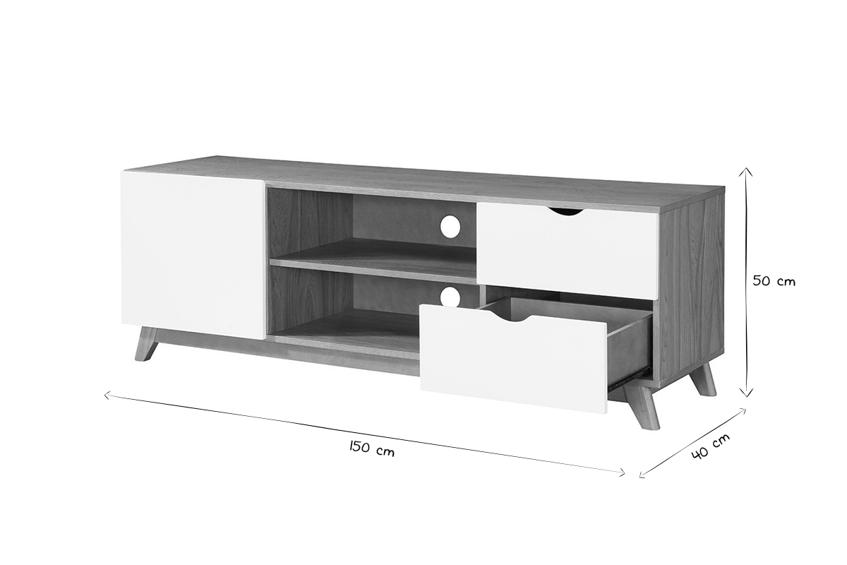 Meuble TV scandinave blanc et bois clair L150 cm NEELA