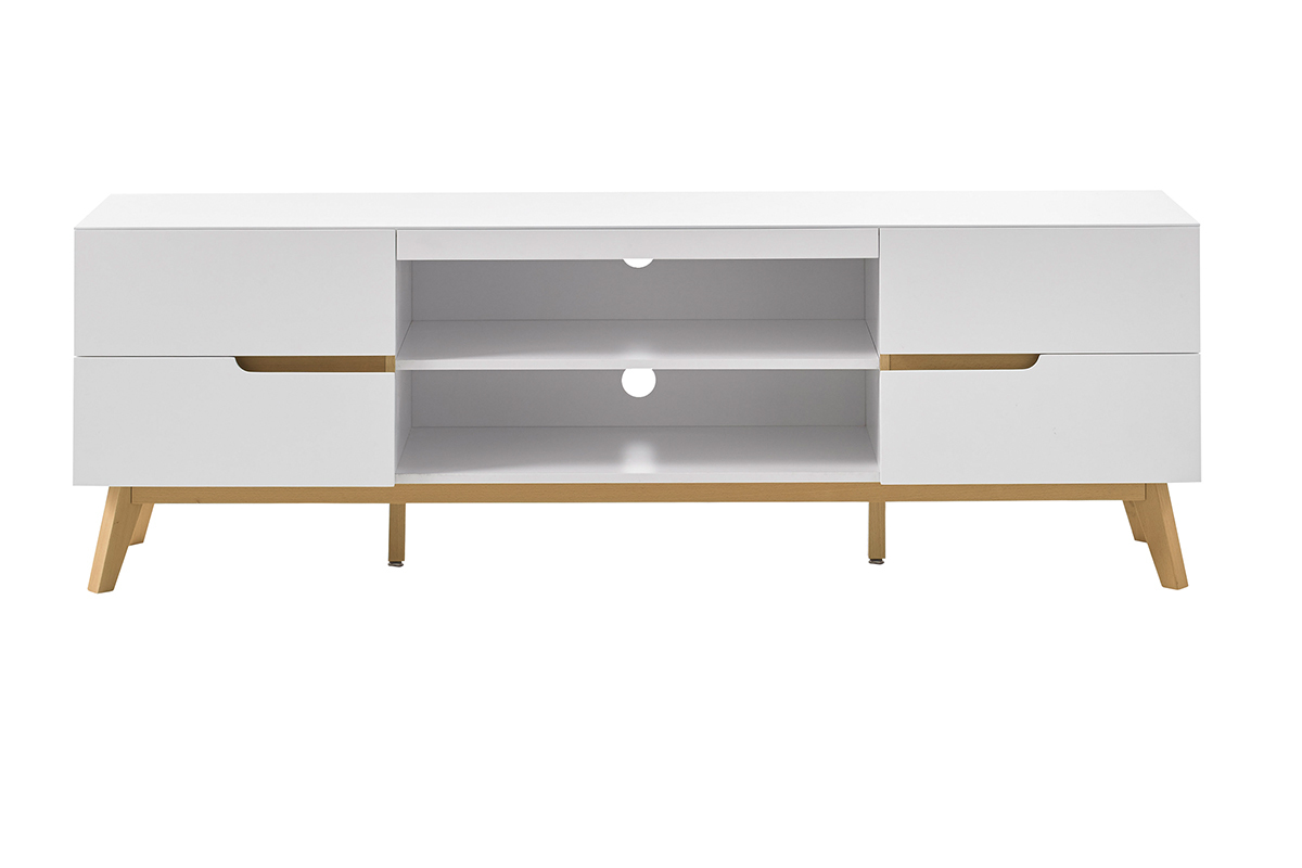 Meuble TV scandinave blanc mat et bois L169 cm SKIVE