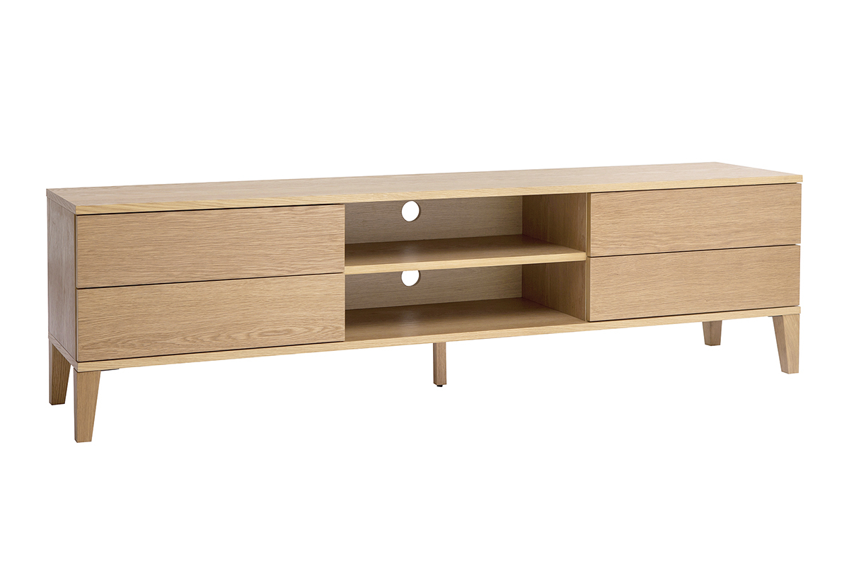 Meuble TV scandinave bois clair chne 4 tiroirs L180 cm FREDDY