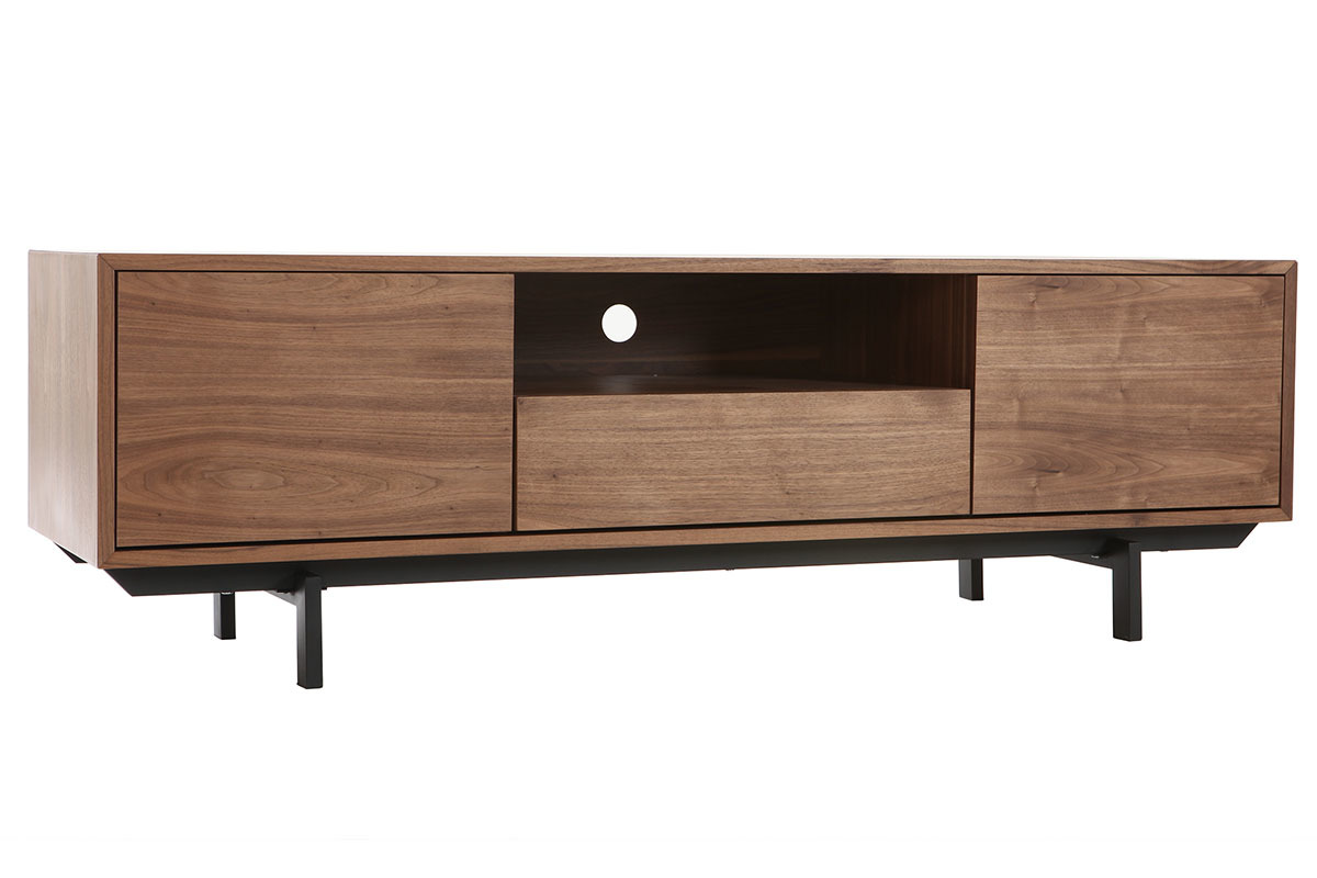 Meuble TV vintage en bois fonc niche ouverte L160 cm MANNY