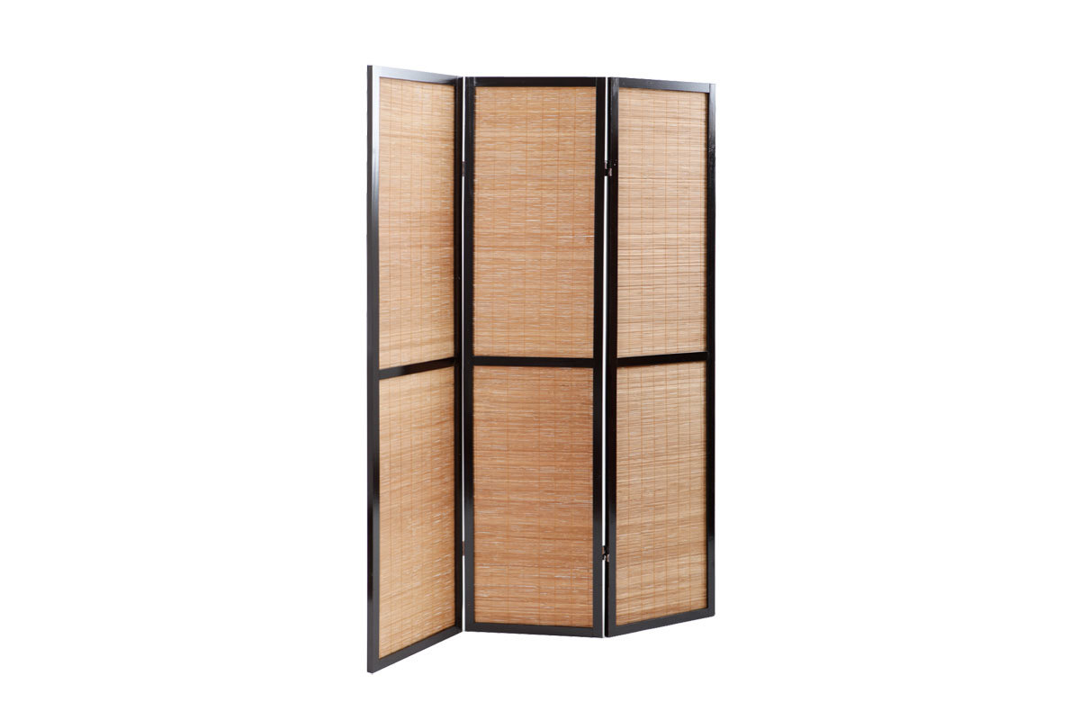 Paravent japonais en bambou et bois noir 3 vantaux L133 cm SUWA