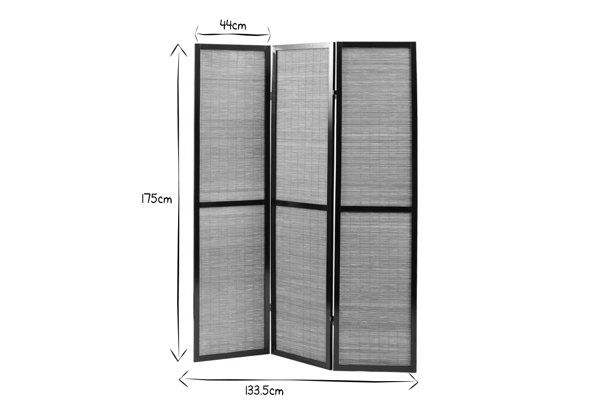 Paravent japonais en bambou et bois noir 3 vantaux L133 cm SUWA